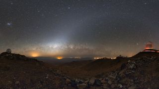 Two telescopes from the European Southern Observatory's La Silla Observatory are visible in this image taken from Chile’s Atacama Desert, along with the Milky Way overhead.