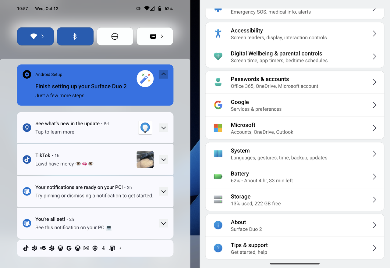 Surface Duo Android 12L screenshots