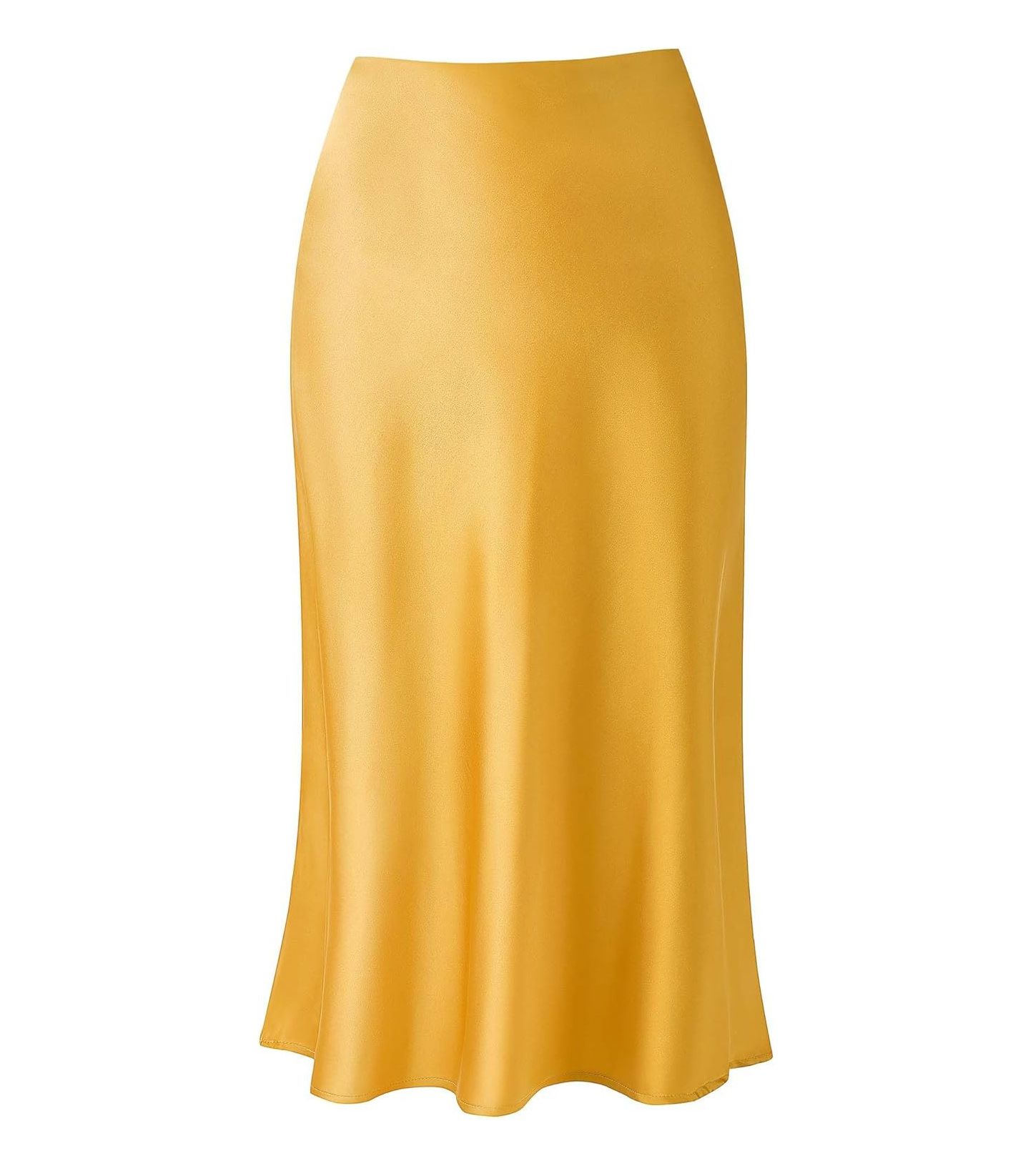Soowalaoo Womens Skirt Midi Long Length Silk Satin High Waisted Elastic Casual Trendy Summer Skirts Yellow Xs