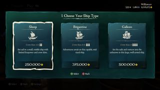 Sea of Thieves Captaincy update choosing a ship type