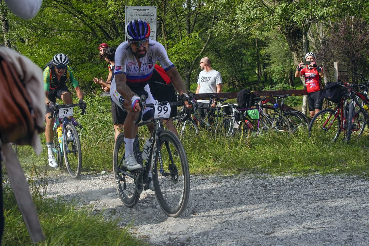 Riders in the men's elite race at the UCI Gravel World Championships 2022 in Veneto