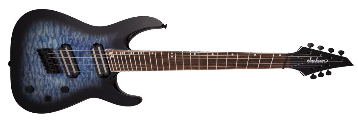 Jackson X Series Soloist Arch Top SLATX7Q Seven-String Multi-Scale in Transparent Blue Burst