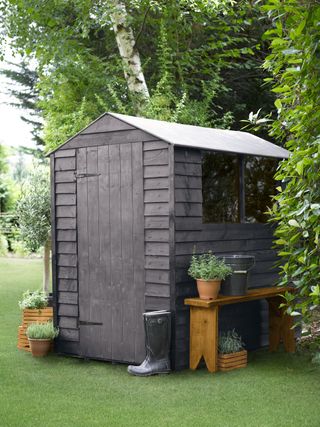 Shed planning permission guide with small black painted shed