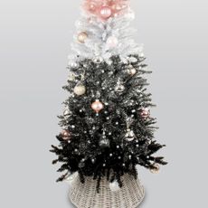 chrismas tree with baubles and white background