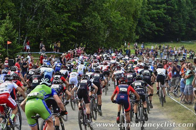 The start of the elite men's cross country at the Mont-Sainte-Anne World Cup
