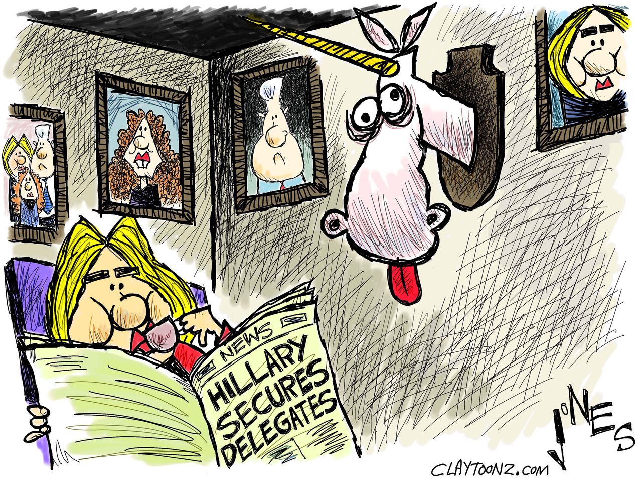 Political Cartoon U.S. Hillary Clinton 2016 Election Delegates