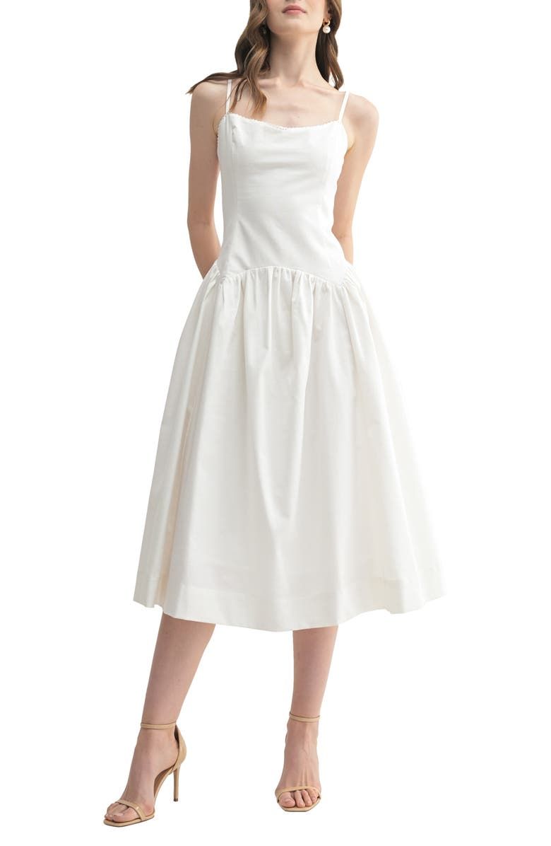 Drop Waist Cotton & Linen Midi Dress