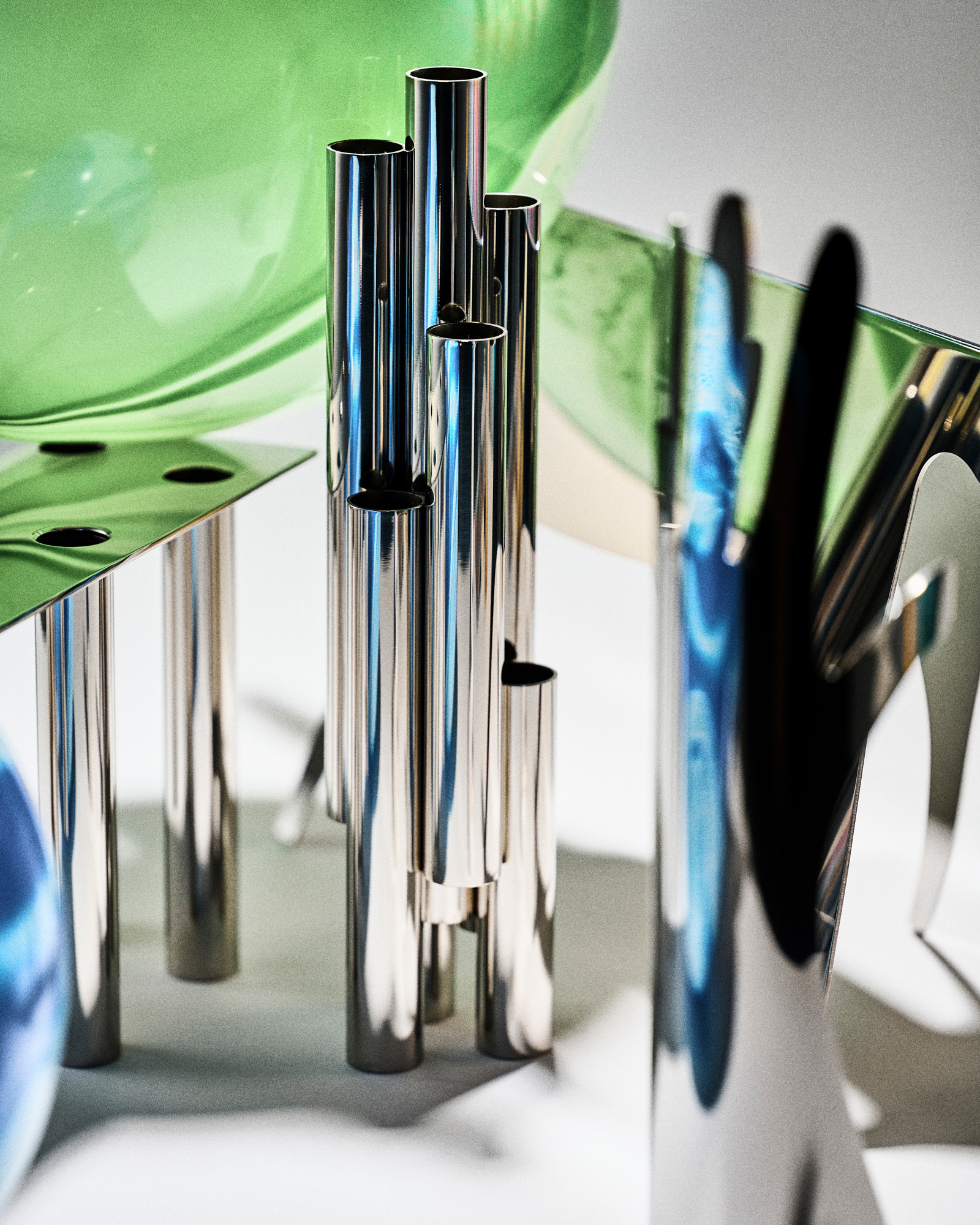 Silver objects by Gio Ponti including hand, tray and candle holder