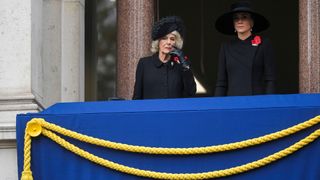 Camilla, Queen Consort and Catherine, Princess of Wales, attend the Remembrance Sunday ceremony