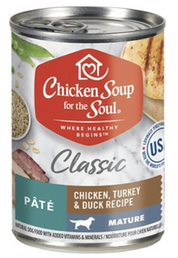 Chicken Soup for the Soul Mature Chicken, Turkey &amp; Duck Recipe Canned Dog Food, 13-oz, case of 12