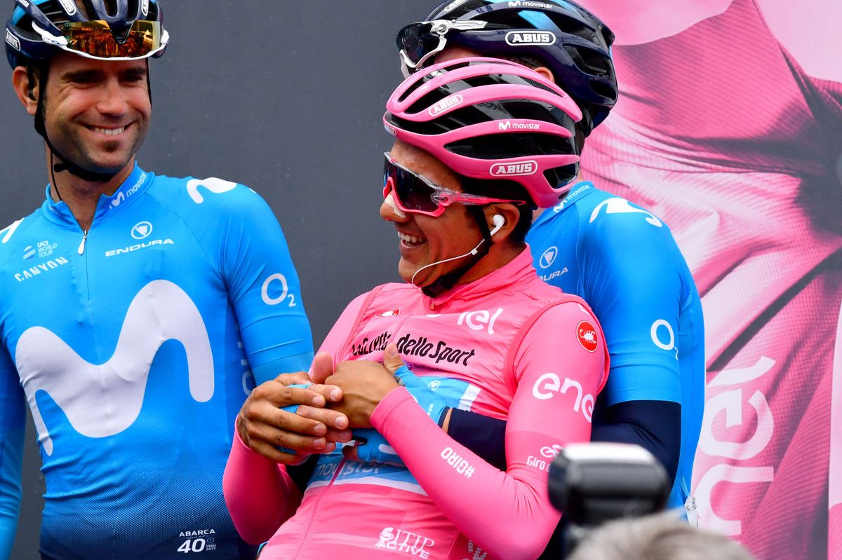 Richard Carapaz (Movistar) in the maglia rosa