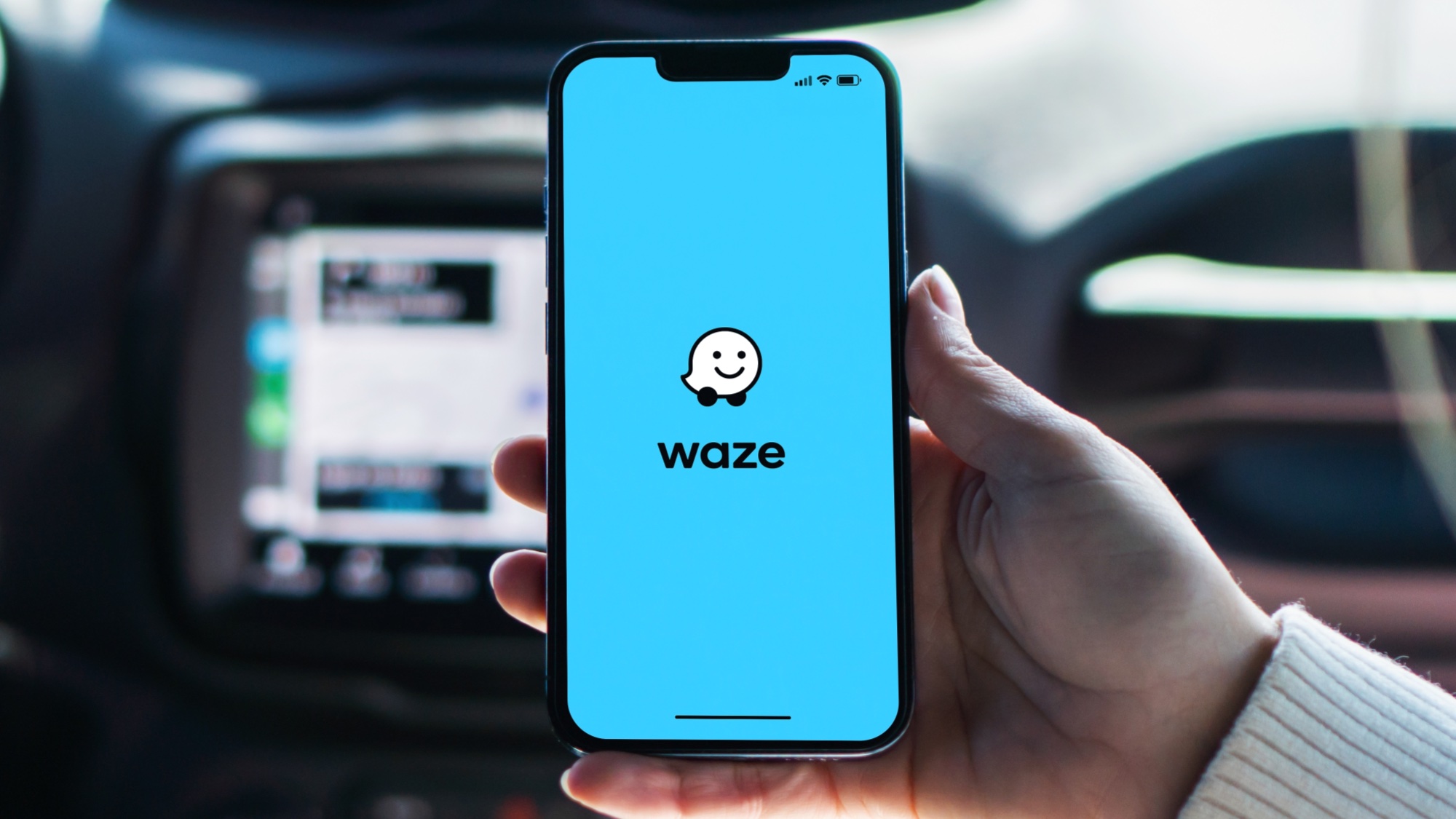 Waze app on iPhone in car