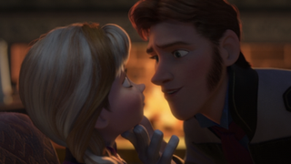 Hans and Anna by fireplace in Frozen