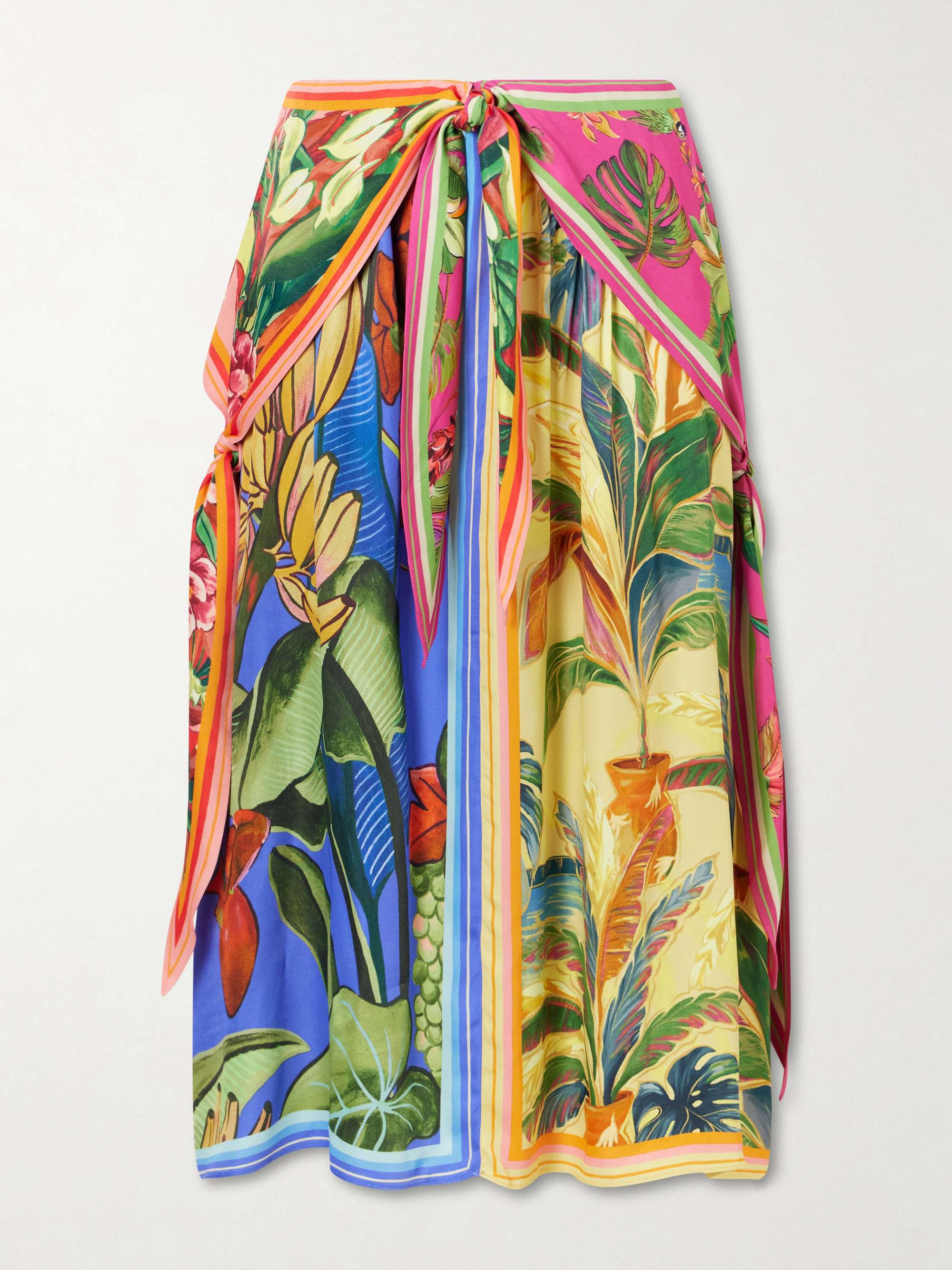 Rainbow Summer Printed Satin Midi Skirt
