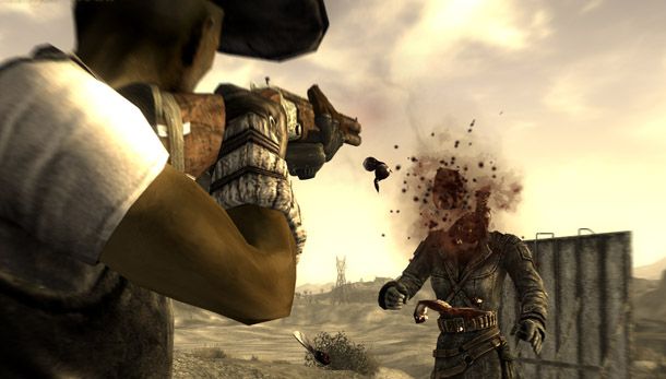 Blowing a guy's head off in Fallout: New Vegas.