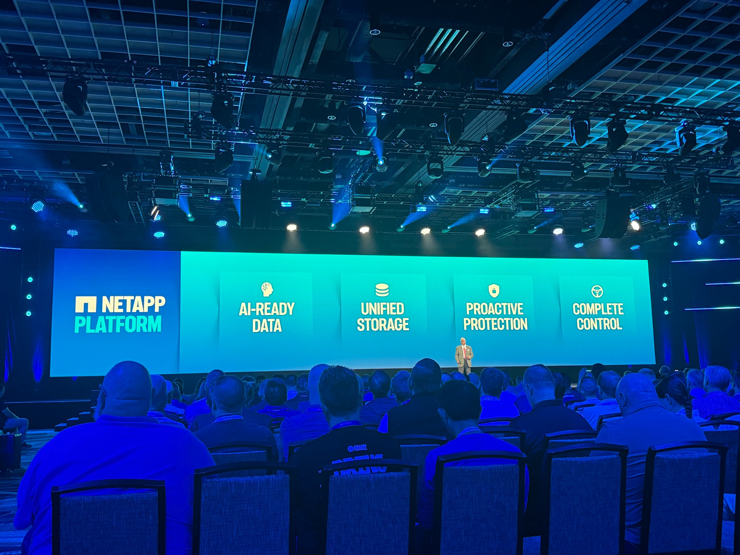 NetApp CEO George Kurian pictured on stage at NetApp Insight 2026.