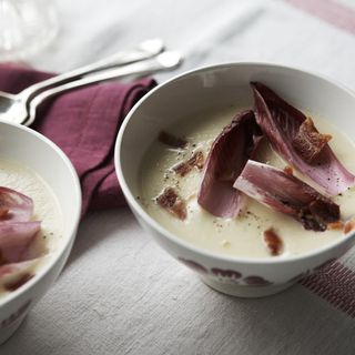 Cauliflower Cheese Soup with Bacon and Chicory