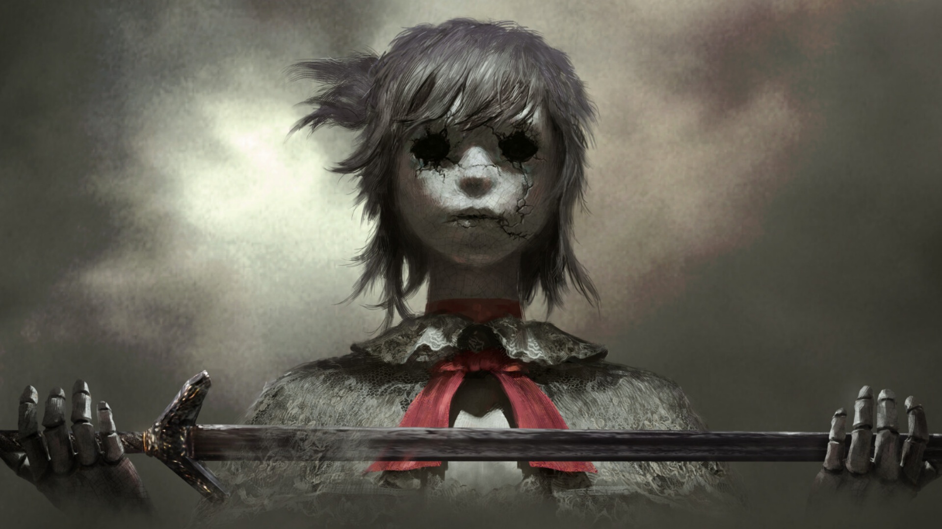 Prison of Husks key art showing dead-eyed doll character presenting sword to camera