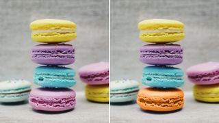 A pair of macaroons in different colours