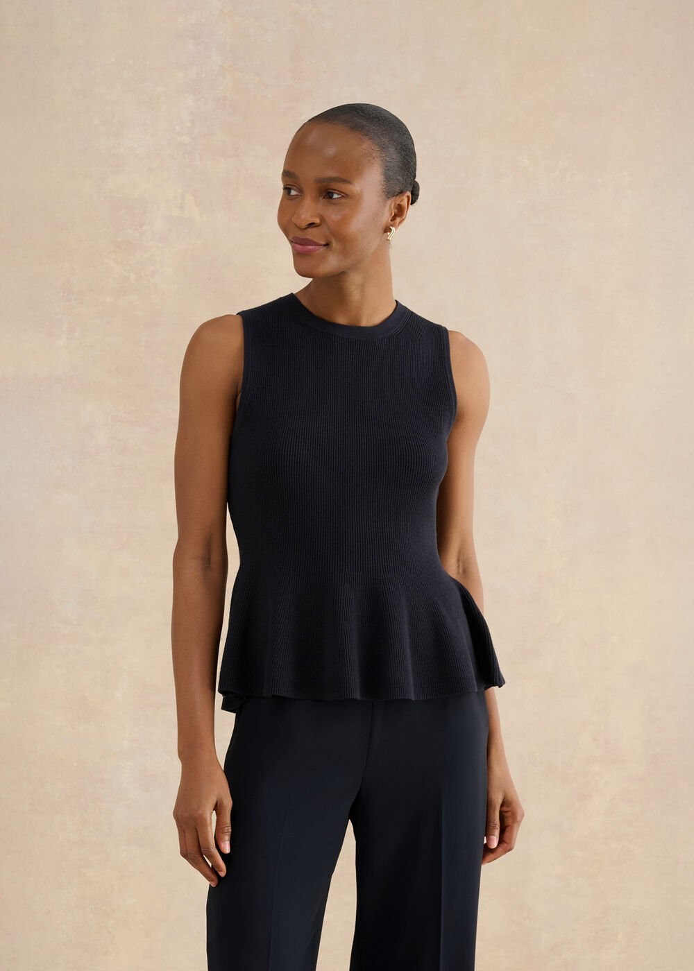 Bowes Ribbed Knitted Peplum Top