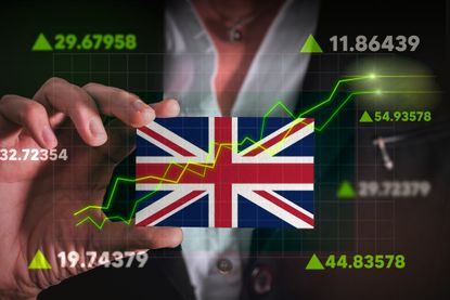 Graph growing Union Jack UK stock market investment concept