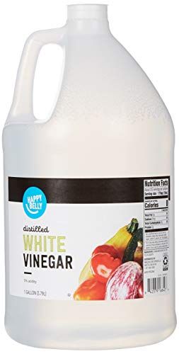 Amazon Brand - Happy Belly Distilled Vinegar in large white plastic 128 Fl Oz bottle with handle 