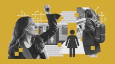 Photo composite illustration of female commuters and a London Tube carriage