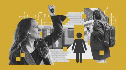 Photo composite illustration of female commuters and a London Tube carriage