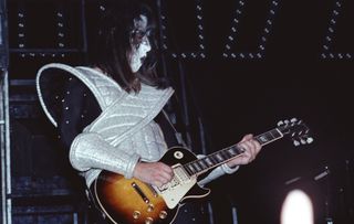 Ace Frehley performs onstage with Kiss at the Winterland Ballroom in San Francisco, California in 1977