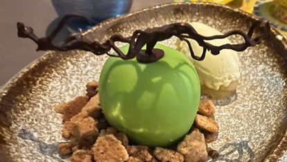 Tempered chocolate apple dessert 