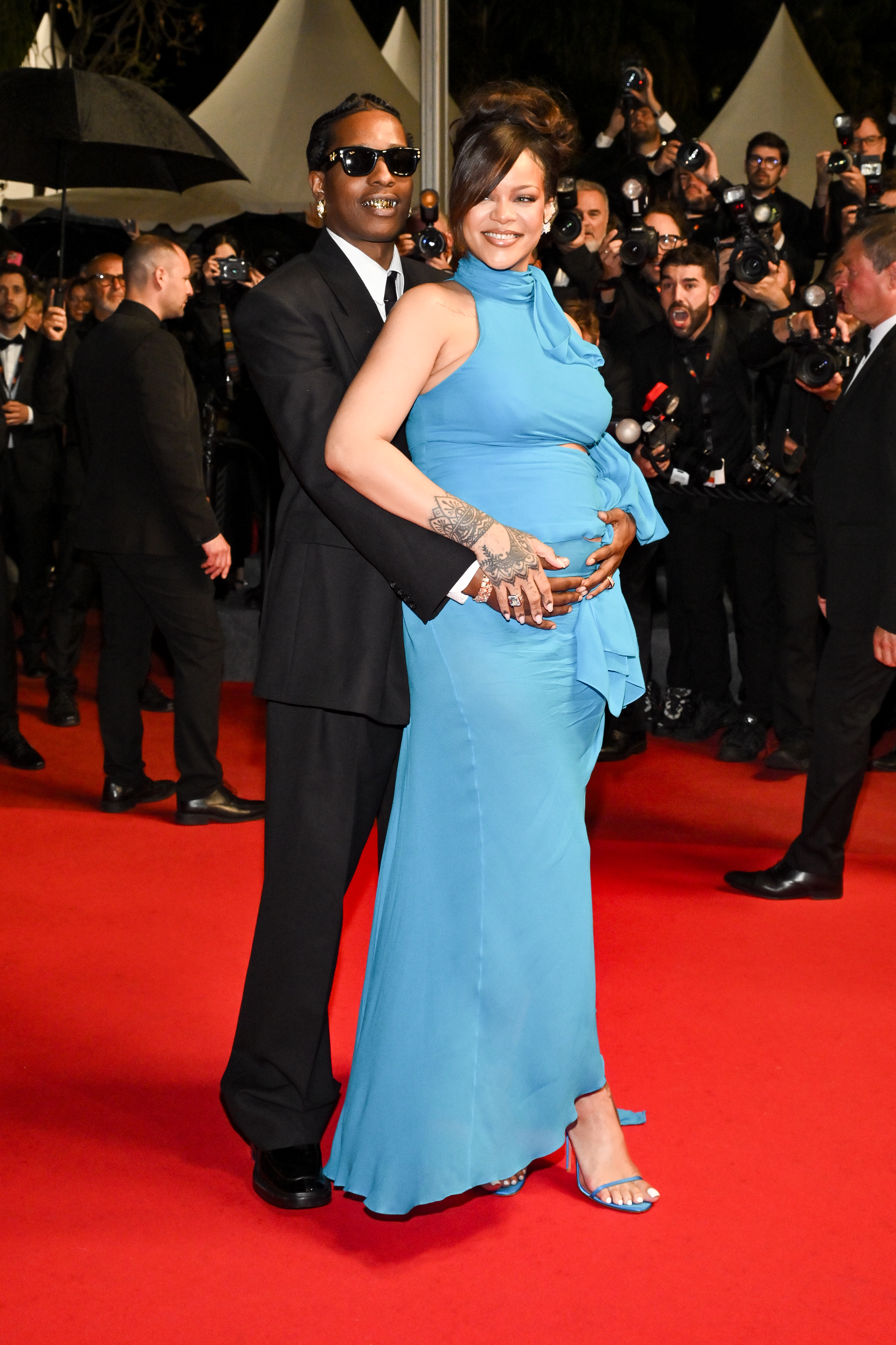 A$AP Rocky, Rihanna at the "Highest 2 Lowest" Premiere during The 78th Cannes Film Festival at Palais des Festivals on May 19, 2025 in Cannes, France. (Photo by Michael Buckner/Variety via Getty Images)