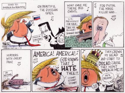 Political cartoon U.S. Trump Putin Helsinki summit America the Beautiful
