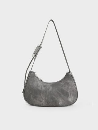 Curved Metallic-Accent Shoulder Bag