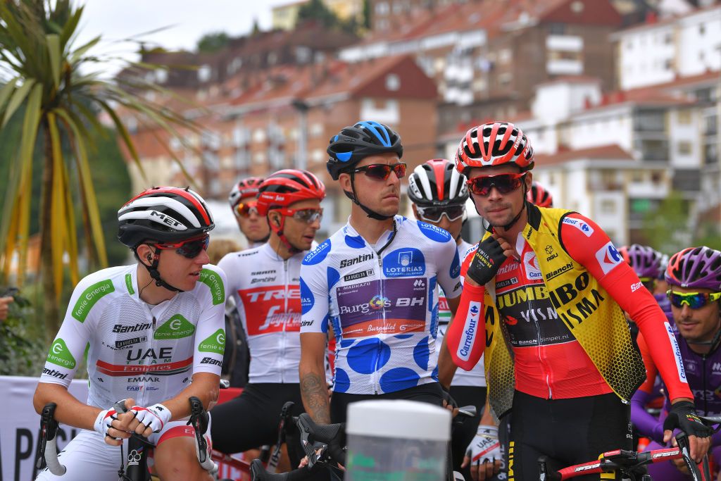 Primoz Roglic (Jumbo-Visma) in the red leader's jersey at the Vuelta a Espa&ntilde;a