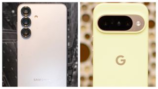 A composite image of the Samsung Galaxy S25 and Google Pixel 10
