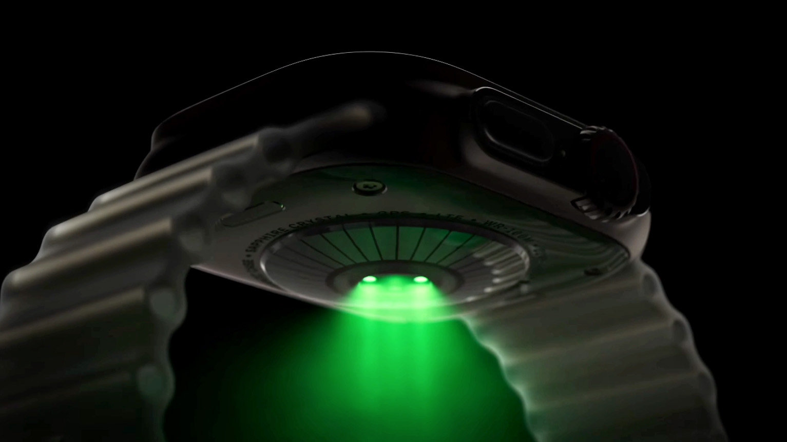 Apple Watch Ultra 4 close-up showing the new LED health sensors