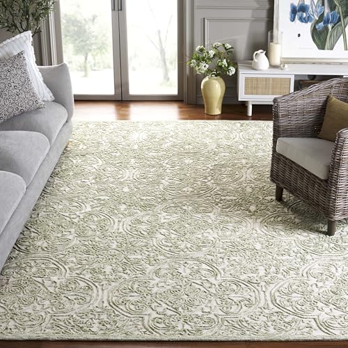 Martha Stewart X Safavieh Area Rug Collection - 10' X 14', Ivory &amp;amp; Green, Handmade Wool, Ideal for Living Room, Bedroom, Office, Dining Space (msr3511y)