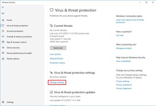 Microsoft Defender manage settings