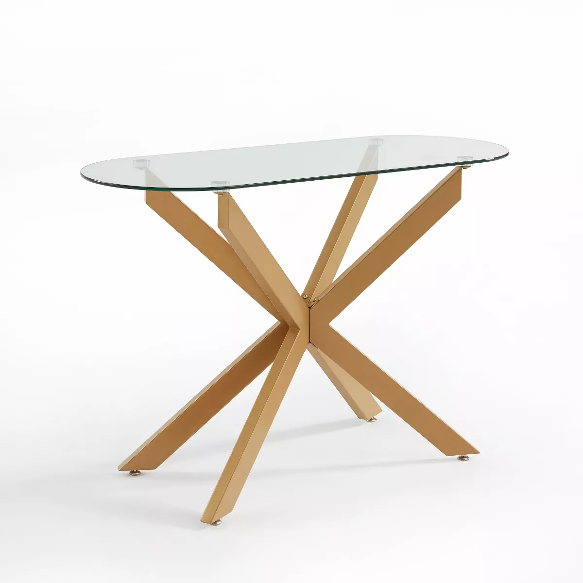 Modern Geometric Glass Console Table With Metal Tubular Legs