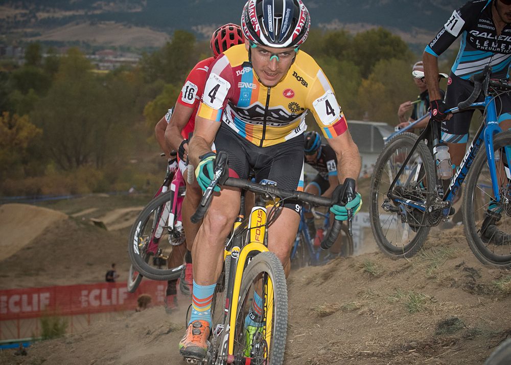 Allen Krughoff (Noosa) driving through riders and creating separation from the rest of the field.