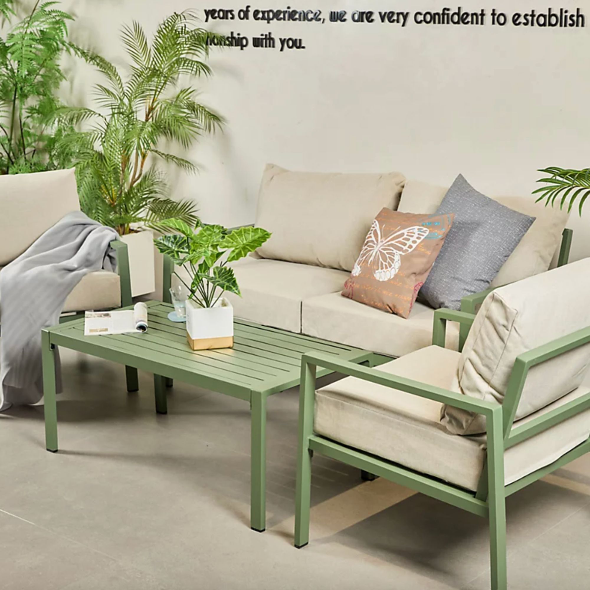 B&amp;amp;Q, UK Leisure World Green aluminium metal rattan wicker 4 seater bistro table and chairs