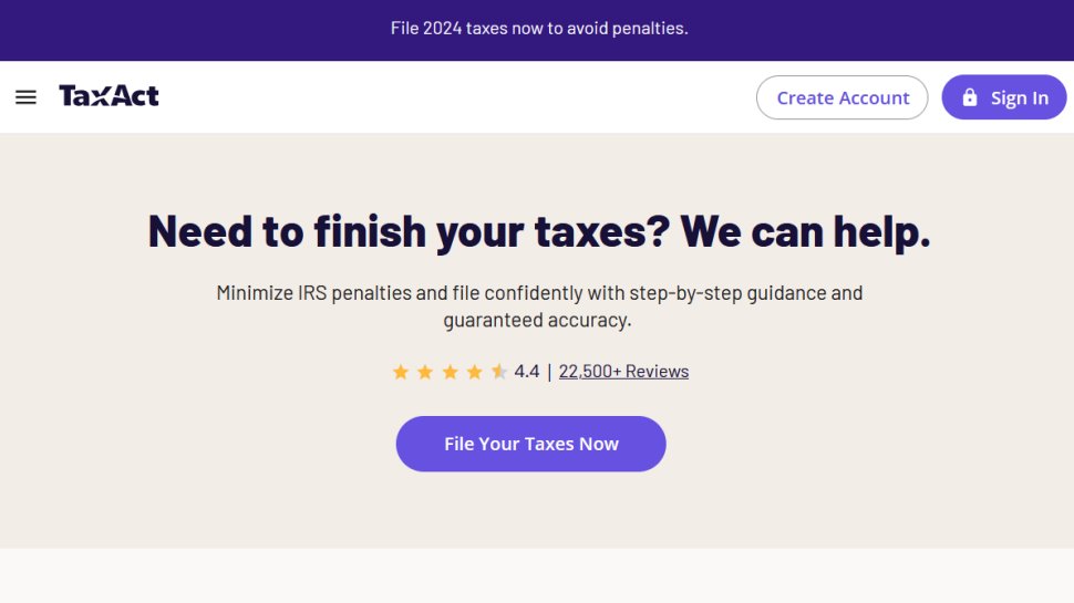TaxAct website screenshot (October 2025).