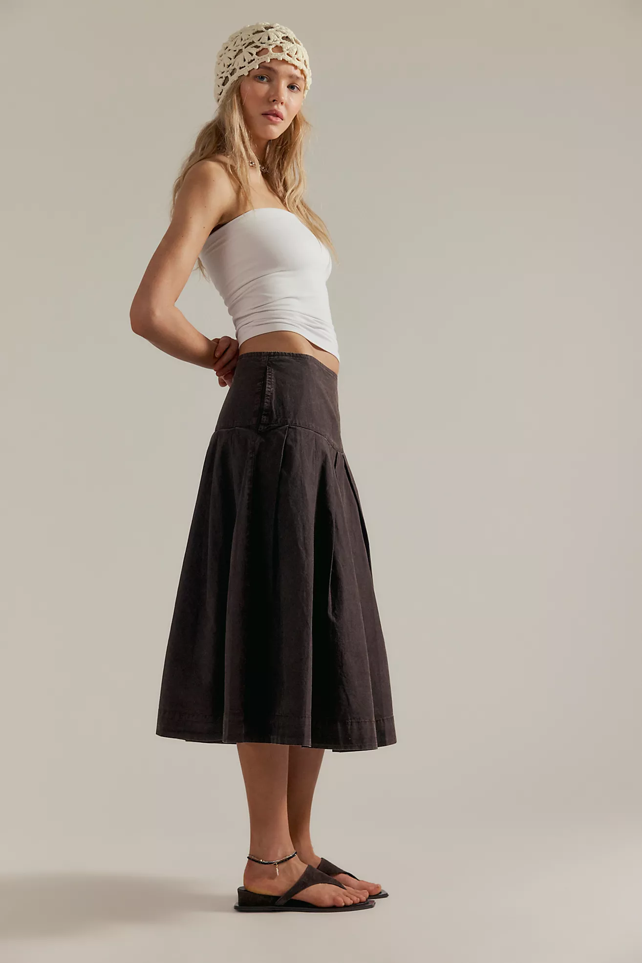 We the Free Skipper Pleated Chino Midi Skirt