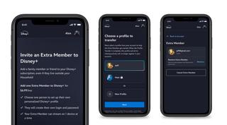 Disney+ screen on mobile phones showing &quot;Extra Member&quot; offering