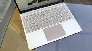 Microsoft Surface Laptop Go 2 review: laptop keyboard close up on a transparent table