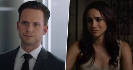 Patrick J Adams as Mike and Meghan Markle as Rachel in Suits