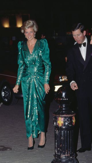 Princess Diana in a green sequinned dress