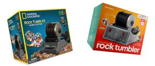 Best rock tumblers - Photos of the box for the National Geographic Hobby Tumber and the Dan&Darci Advanced Professional Rock Tumbler side by side.