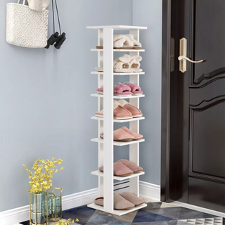 Tangkula 7-Tier Wooden Shoe Rack Narrow Vertical Shoe Stand Storage Display Shelf White