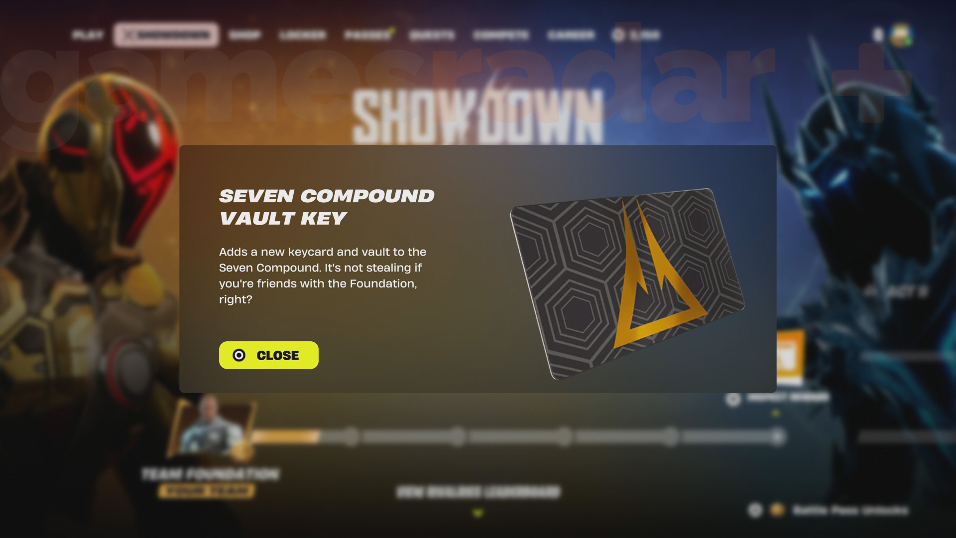 The Seven Compound Vault Key unlocked through Showdown progress may open the Fortnite New Sanctuary vault